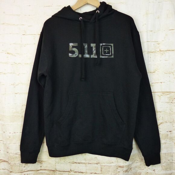 5.11 Tactical Hoodie Mens M Black Camo Logo Pullover Sweatshirt Fleece Outdoors - Picture 1 of 11
